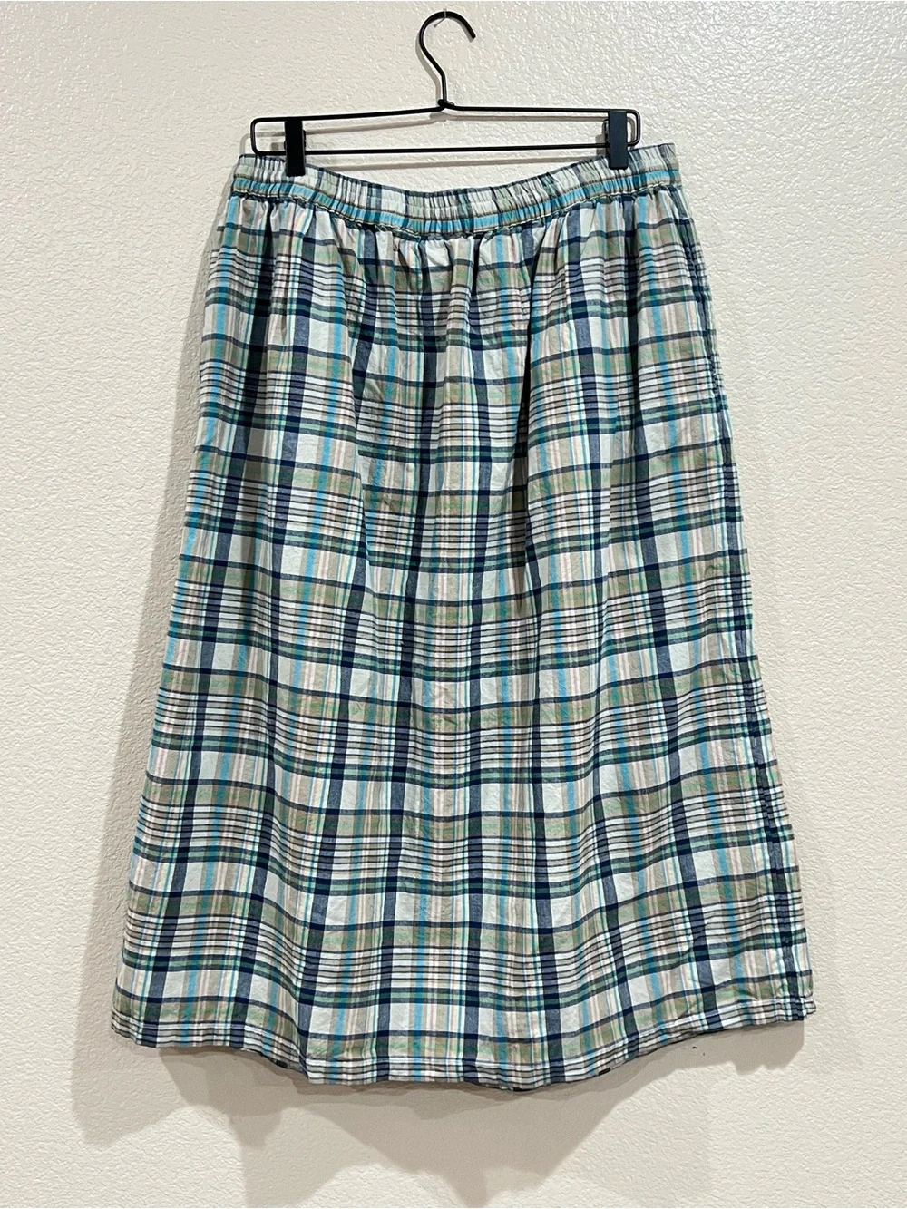 Orvis Navy Sage Tan Plaid Midi Skirt Size Large - Picture 5 of 10
